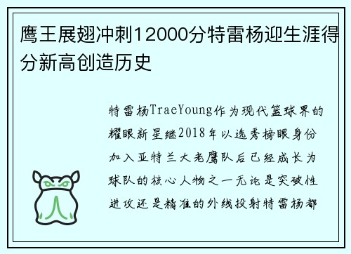 鹰王展翅冲刺12000分特雷杨迎生涯得分新高创造历史 鹰王展翅冲刺12000分特雷杨迎生涯得分新高创造历史